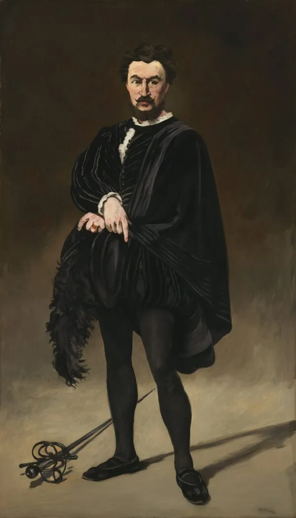 The Tragic Actor (Rouvière as Hamlet) (1866) by Édouard Manet — original painting reproduced as a hand-painted oil on canvas