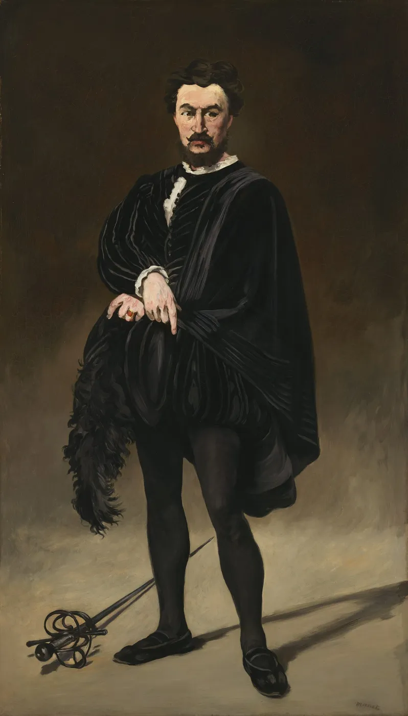 The Tragic Actor (Rouvière as Hamlet) (1866) by Édouard Manet — original painting reproduced as a hand-painted oil on canvas