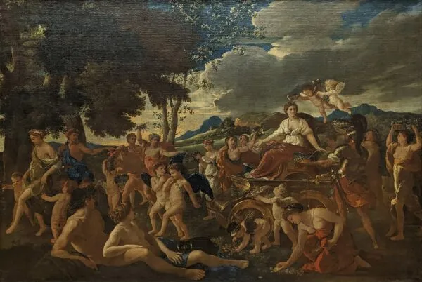The Triumph of Flora (1627) by Nicolas Poussin — original painting reproduced as a hand-painted oil on canvas