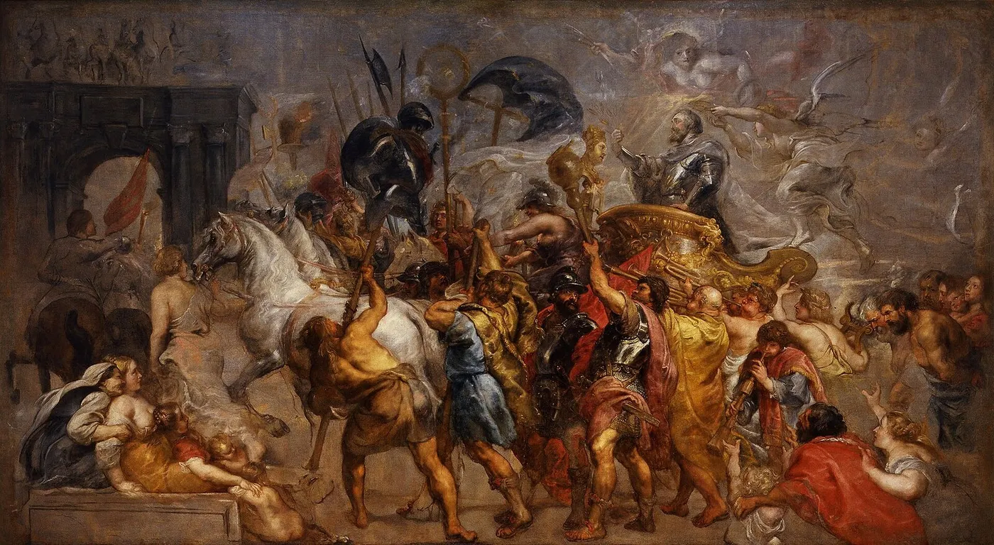 The Triumphal Entry of Henry IV into Paris (1627) by Peter Paul Rubens — original painting reproduced as a hand-painted oil on canvas