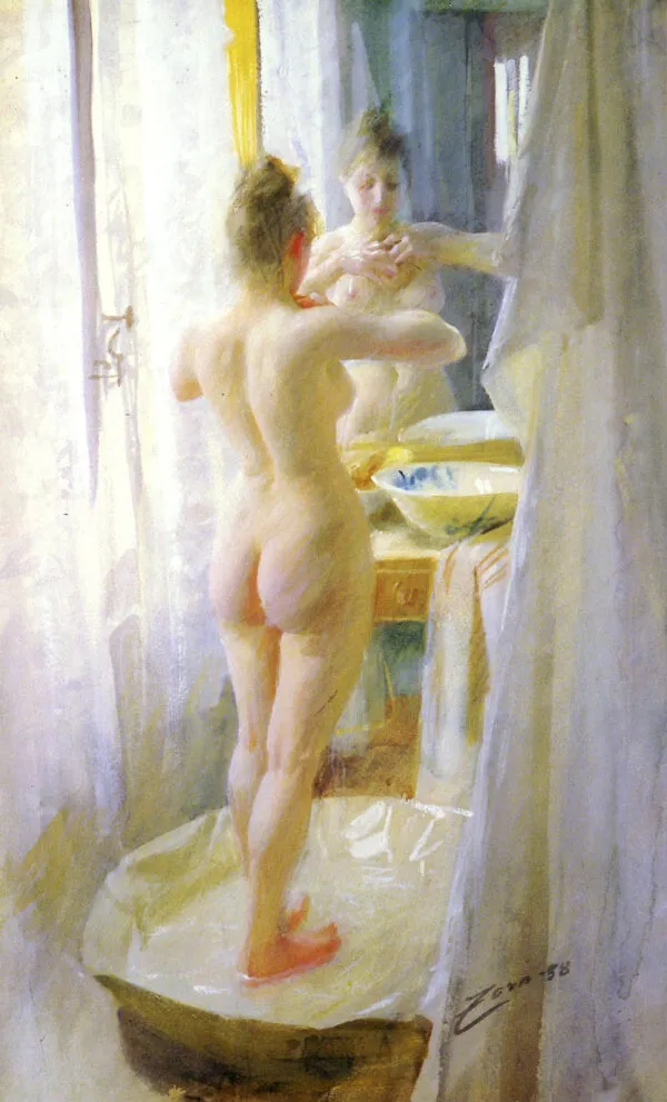 The Tub (1888) by Anders Zorn — original painting reproduced as a hand-painted oil on canvas
