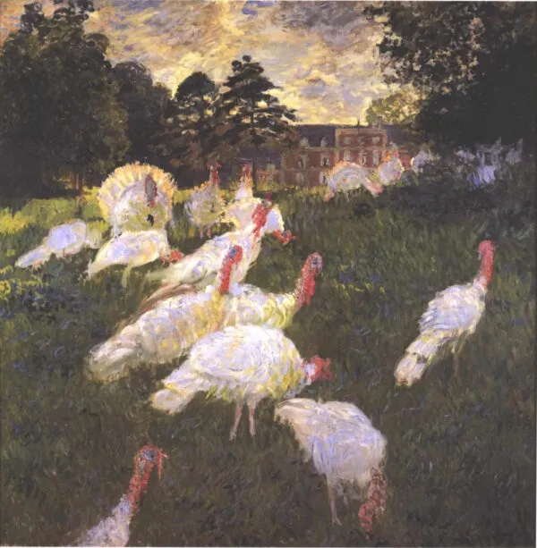 The Turkeys (1877) by Claude Monet — original painting reproduced as a hand-painted oil on canvas