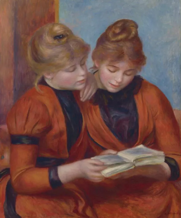 The Two Sisters (1889) by Pierre-Auguste Renoir — original painting reproduced as a hand-painted oil on canvas