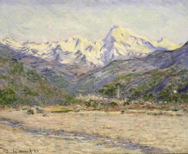 The Valley of the Nervia (1884) by Claude Monet — original painting reproduced as a hand-painted oil on canvas