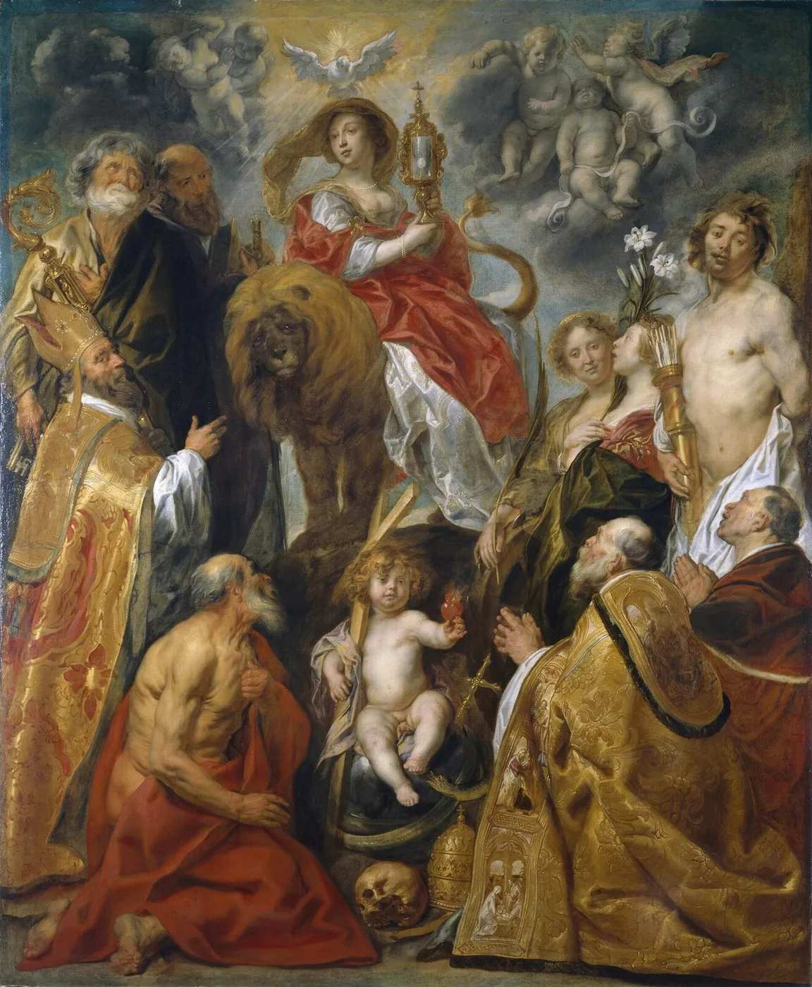 The Veneration of the Eucharist (1630) by Jacob Jordaens — original painting reproduced as a hand-painted oil on canvas