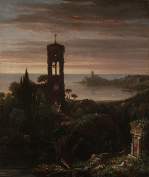 The Vesper Hymn (1838) by Thomas Cole — original painting reproduced as a hand-painted oil on canvas