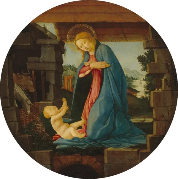 The Virgin Adoring the Child (1490) by Sandro Botticelli — original painting reproduced as a hand-painted oil on canvas