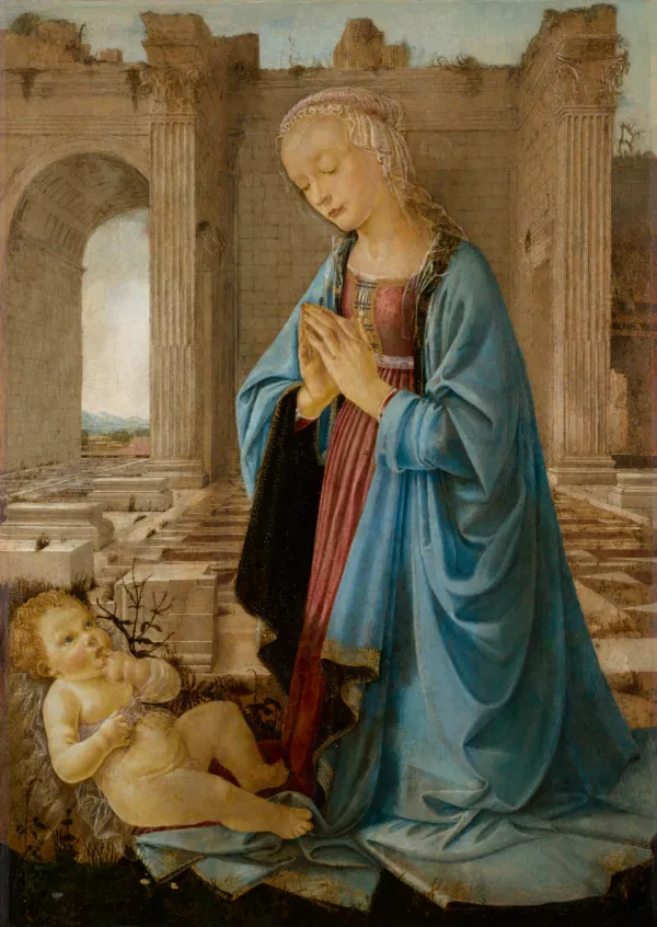 The Virgin Adoring the Christ Child (1470) by Domenico Ghirlandaio — original painting reproduced as a hand-painted oil on canvas