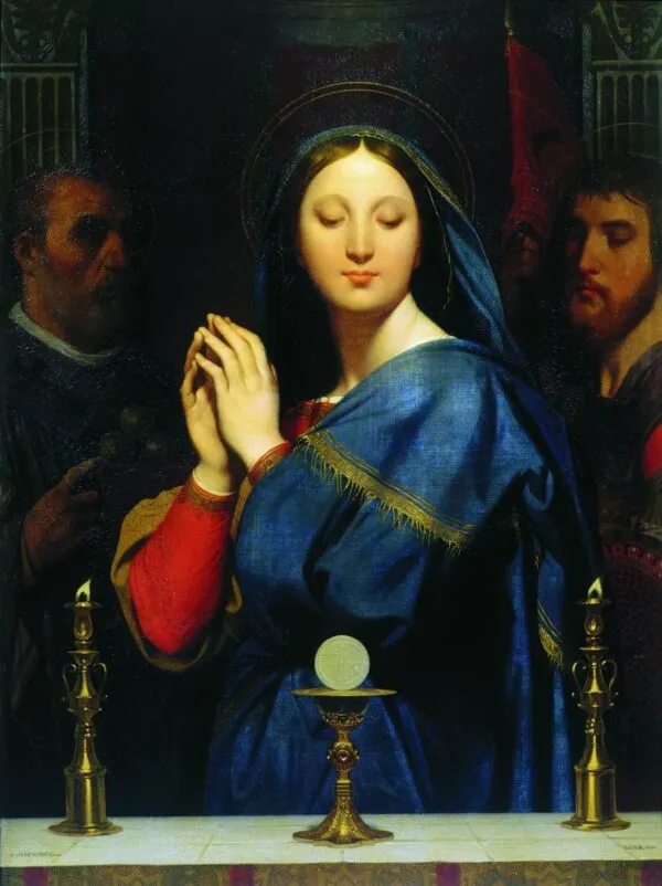 The Virgin Adoring the Eucharist (1841) by Jean-Auguste-Dominique Ingres — original painting reproduced as a hand-painted oil on canvas