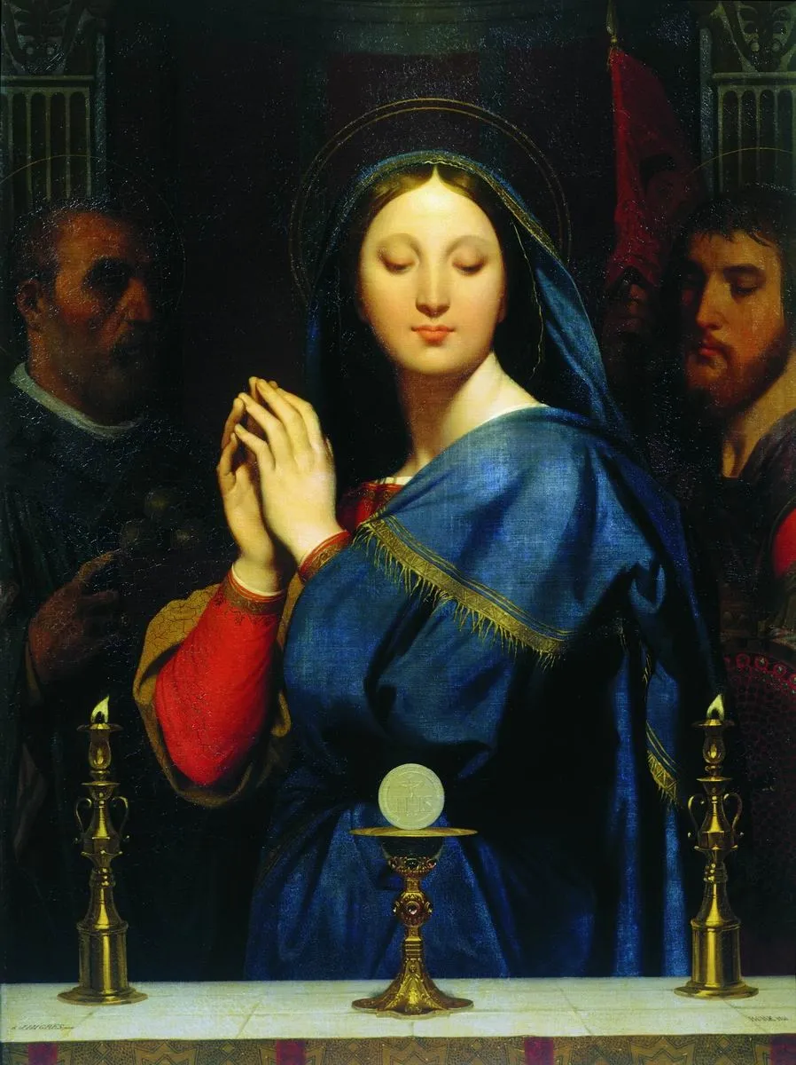 The Virgin Adoring the Eucharist (1841) by Jean-Auguste-Dominique Ingres — original painting reproduced as a hand-painted oil on canvas
