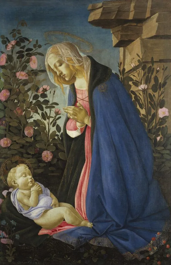 The Virgin Adoring the Sleeping Christ Child (1485) by Sandro Botticelli — original painting reproduced as a hand-painted oil on canvas