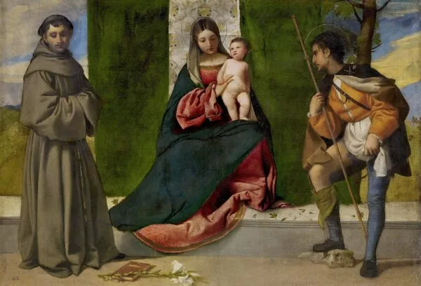 The Virgin and Child between Saint Anthony of Padua and Saint Roch (1510) by Titian — original painting reproduced as a hand-painted oil on canvas