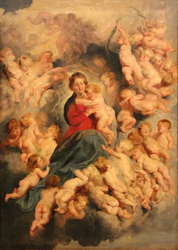 The Virgin and Child surrounded by the Holy Innocents (1615) by Peter Paul Rubens — original painting reproduced as a hand-painted oil on canvas