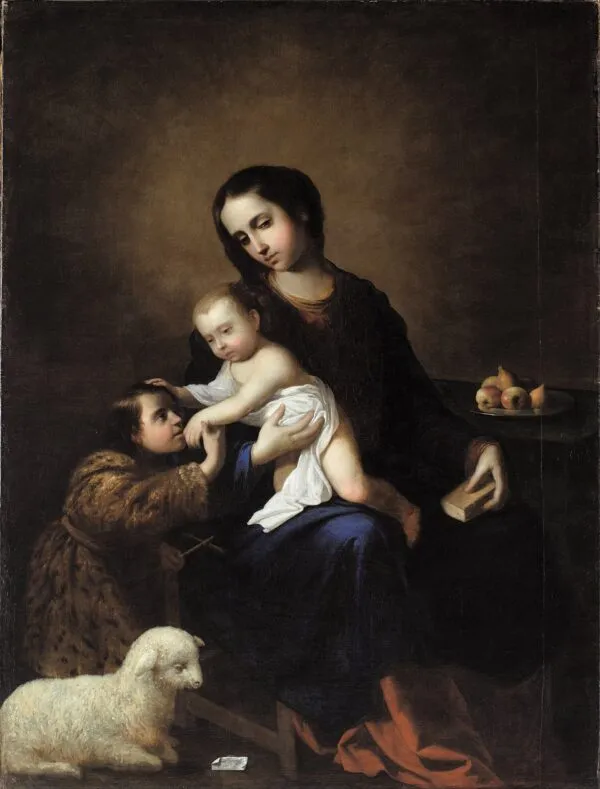 The Virgin and Child with the Infant St John the Baptist (1662) by Francisco de Zurbarán — original painting reproduced as a hand-painted oil on canvas