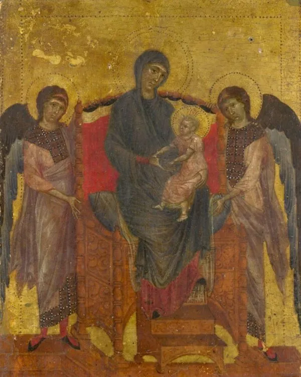 The Virgin and Child with Two Angels (1280) by Cimabue — original painting reproduced as a hand-painted oil on canvas