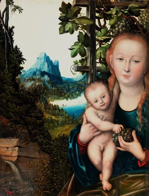 The Virgin in a Grape Arbor (1520) by Lucas Cranach the Elder — original painting reproduced as a hand-painted oil on canvas