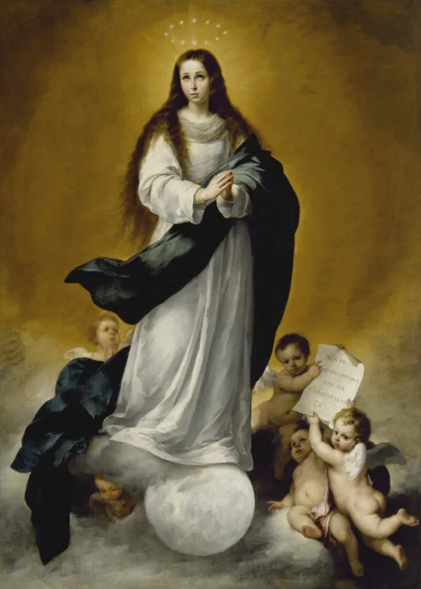 The Virgin of the Immaculate Conception (1670) by Bartolomé Esteban Murillo — original painting reproduced as a hand-painted oil on canvas