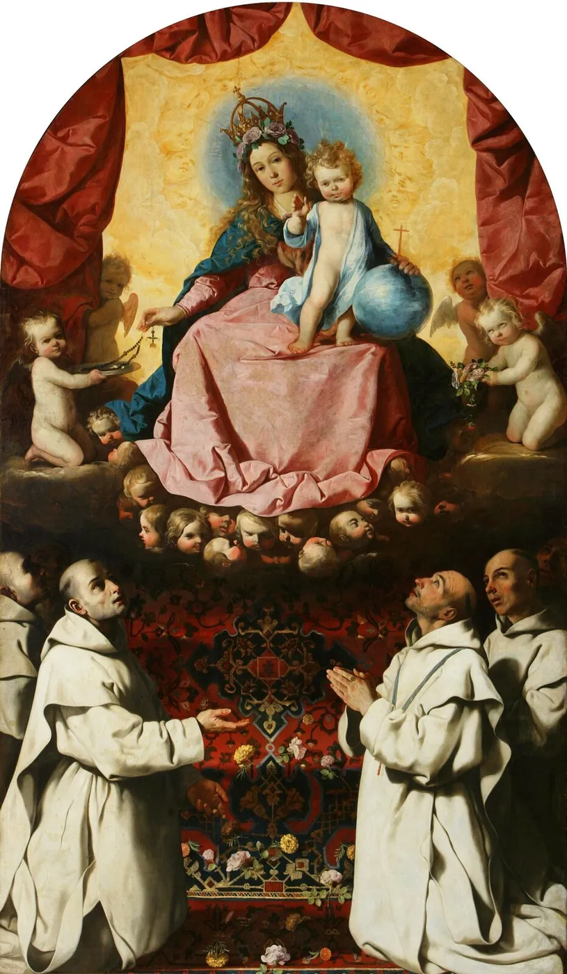 The Virgin of the Rosary venerated by Carthusians (1638) by Francisco de Zurbarán — original painting reproduced as a hand-painted oil on canvas