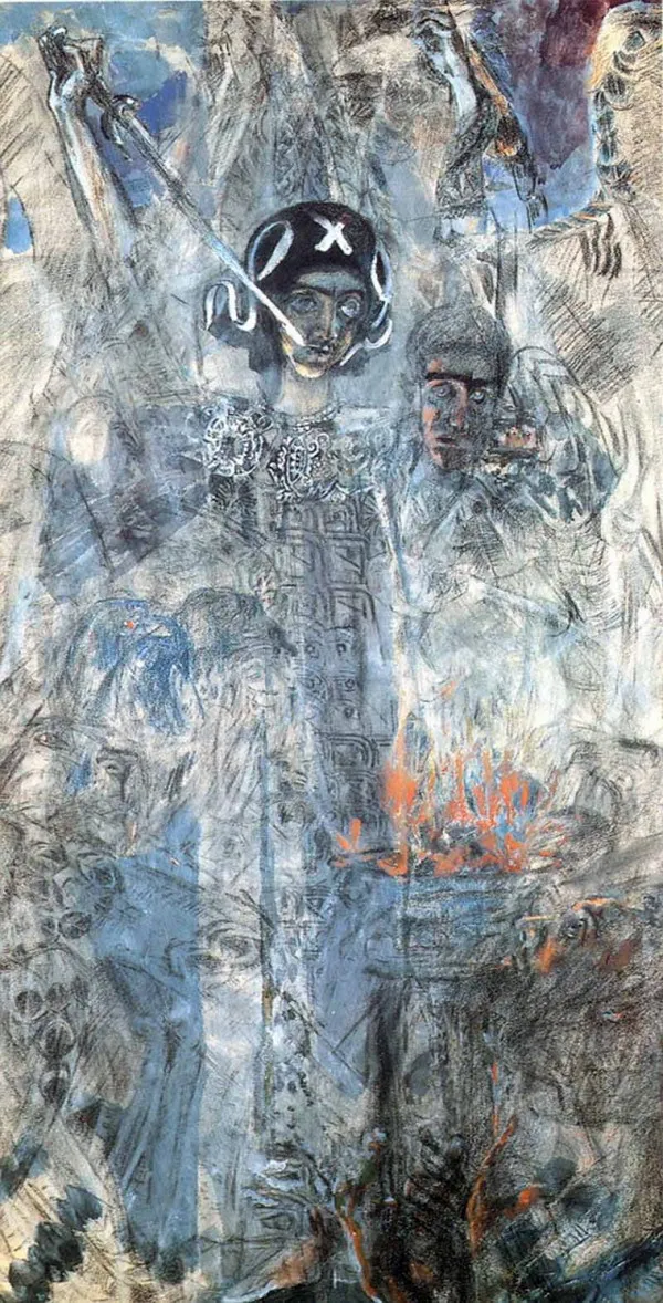 The vision of Ezekiel (1906) by Mikhail Vrubel — original painting reproduced as a hand-painted oil on canvas