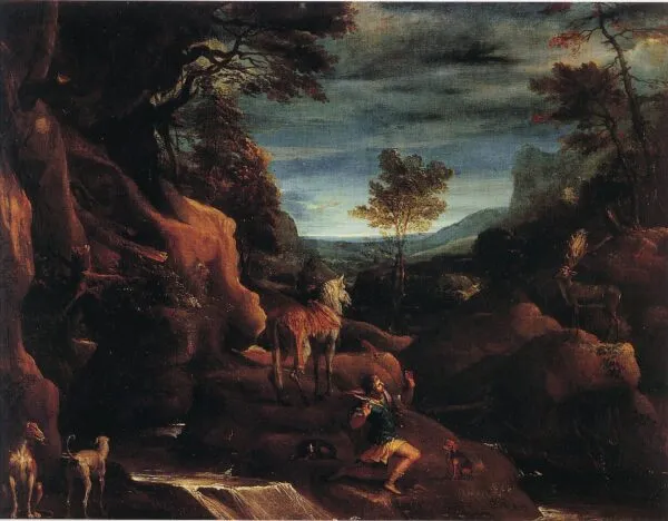 The Vision of Saint Eustace (1550) by Annibale Carracci — original painting reproduced as a hand-painted oil on canvas