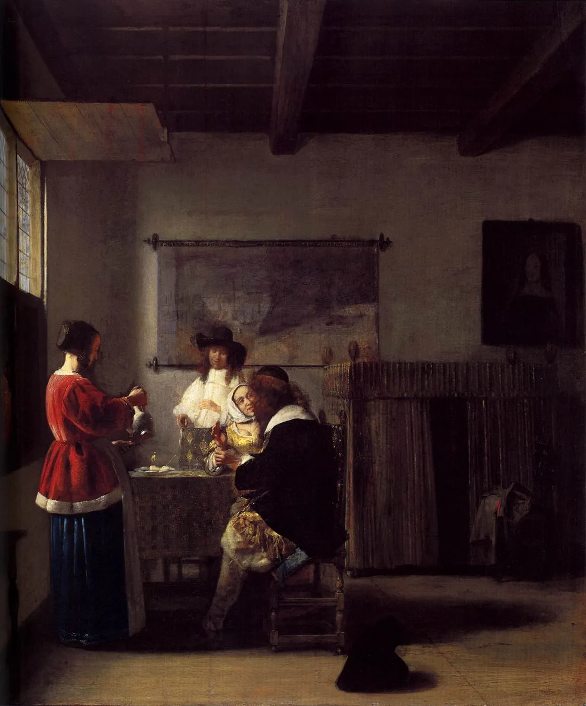 The Visit (1657) by Pieter de Hooch — original painting reproduced as a hand-painted oil on canvas