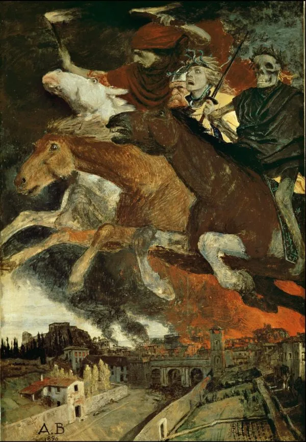 The War (1896) by Arnold Böcklin — original painting reproduced as a hand-painted oil on canvas