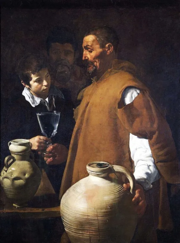 The Waterseller of Seville (1620) by Diego Velázquez — original painting reproduced as a hand-painted oil on canvas