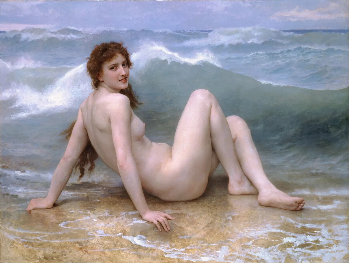 The Wave (1896) by William-Adolphe Bouguereau — original painting reproduced as a hand-painted oil on canvas