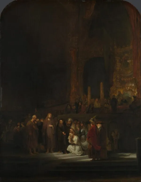 The Woman Taken in Adultery (1644) by Rembrandt — original painting reproduced as a hand-painted oil on canvas