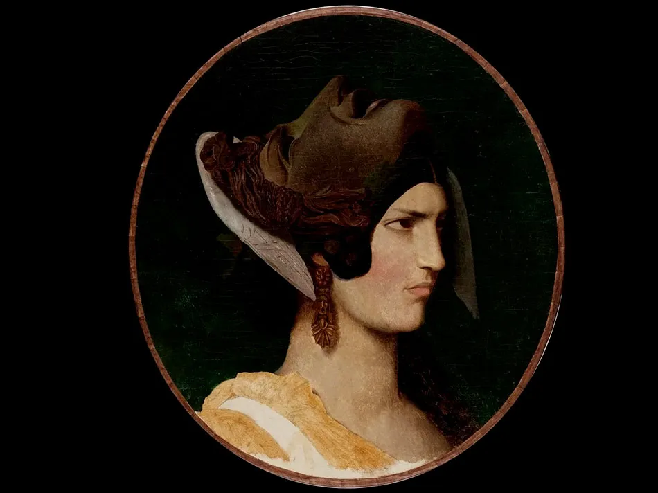 The woman with the ancient mask (1845) by Jean-Léon Gérôme — original painting reproduced as a hand-painted oil on canvas