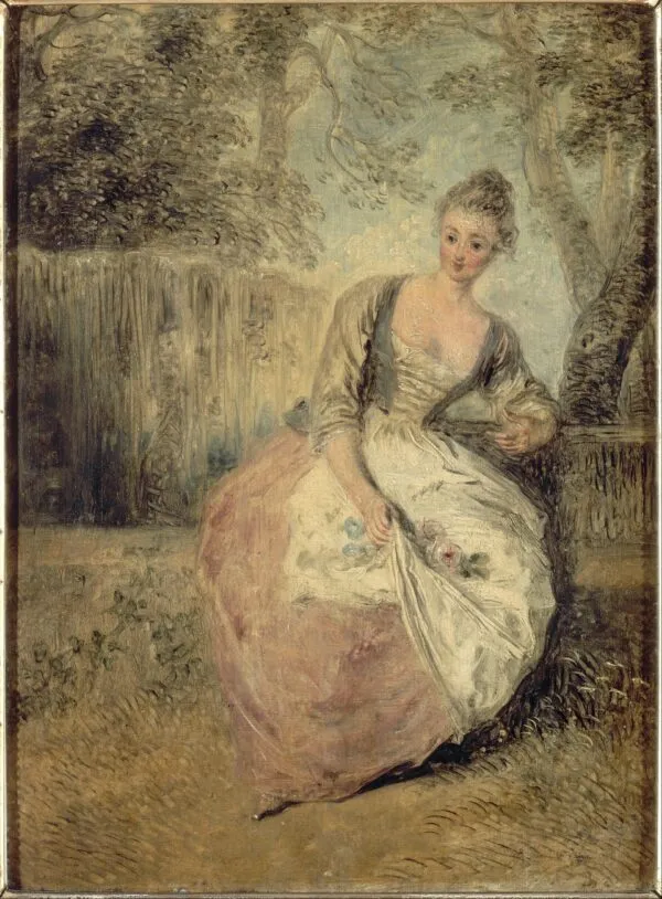 The Worried Lover (1715) by Jean-Antoine Watteau — original painting reproduced as a hand-painted oil on canvas