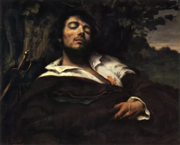 The Wounded Man (1844) by Gustave Courbet — original painting reproduced as a hand-painted oil on canvas