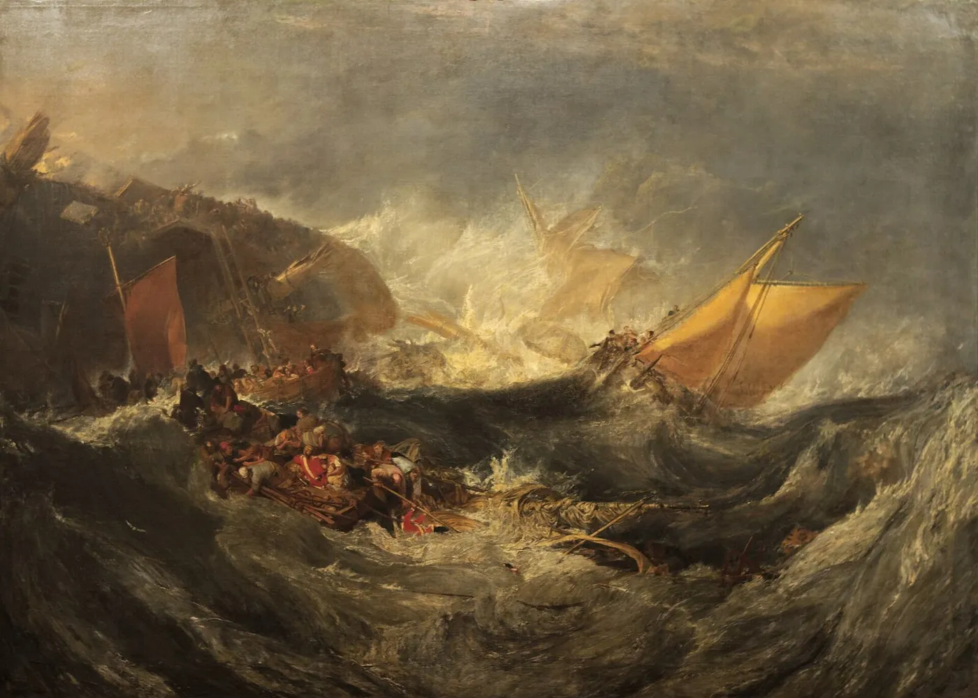 The Wreck of a Transport Ship (1810) by J. M. W. Turner — original painting reproduced as a hand-painted oil on canvas