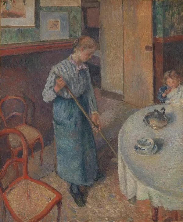The Young Country Servant (1882) by Camille Pissarro — original painting reproduced as a hand-painted oil on canvas