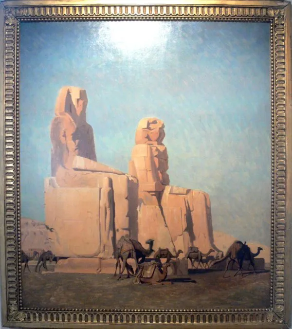 Thebes Colosseums, Memnon and Sesostris (1856) by Jean-Léon Gérôme — original painting reproduced as a hand-painted oil on canvas