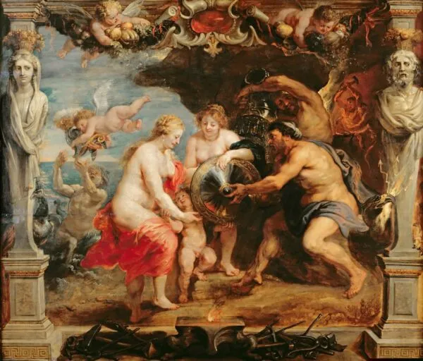 Thetis receiving armour for Achilles from Hephaestus, 1630-1635 (1630) by Peter Paul Rubens — original painting reproduced as a hand-painted oil on canvas