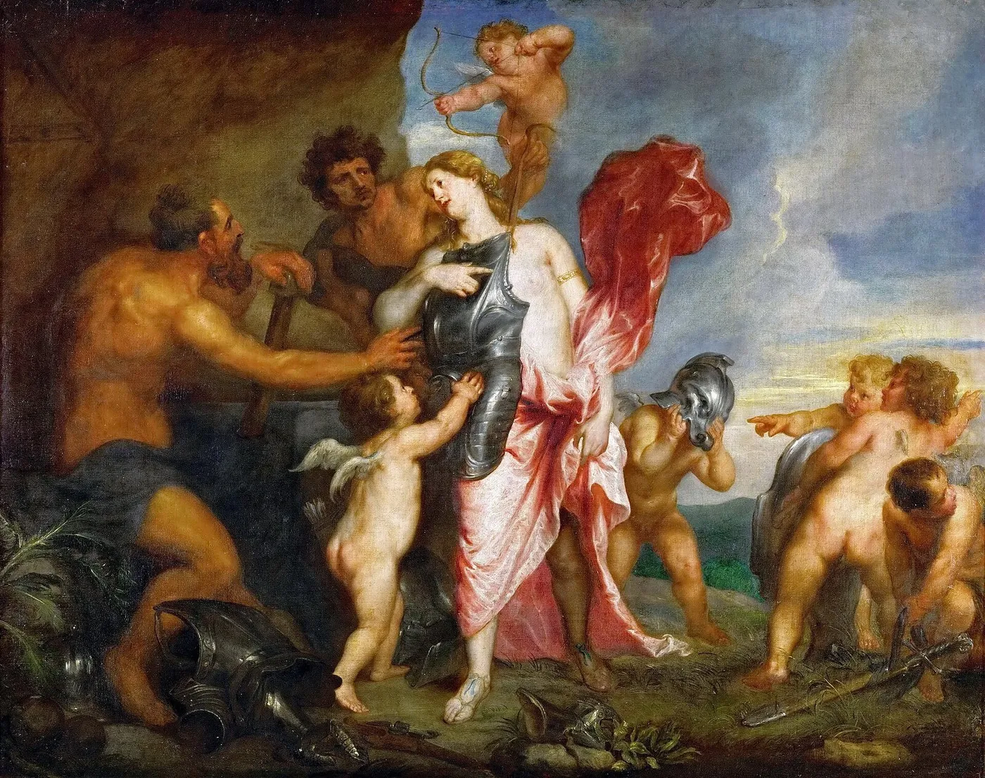 Thetis Receiving the Weapons of Achilles from Hephaestus (1630) by Anthony van Dyck — original painting reproduced as a hand-painted oil on canvas