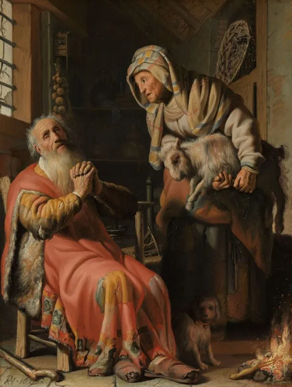 Tobit and Anna with the Kid (1626) by Rembrandt — original painting reproduced as a hand-painted oil on canvas