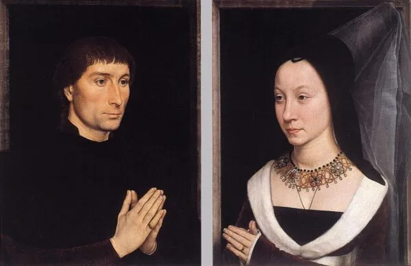 Tommaso di Folco Portinari (1428–1501); Maria Portinari (Maria Maddalena Baroncelli, born 1456) (1470) by Hans Memling — original painting reproduced as a hand-painted oil on canvas