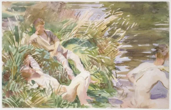 Tommies Bathing (1918) by John Singer Sargent — original watercolour reproduced as a hand-painted oil on canvas
