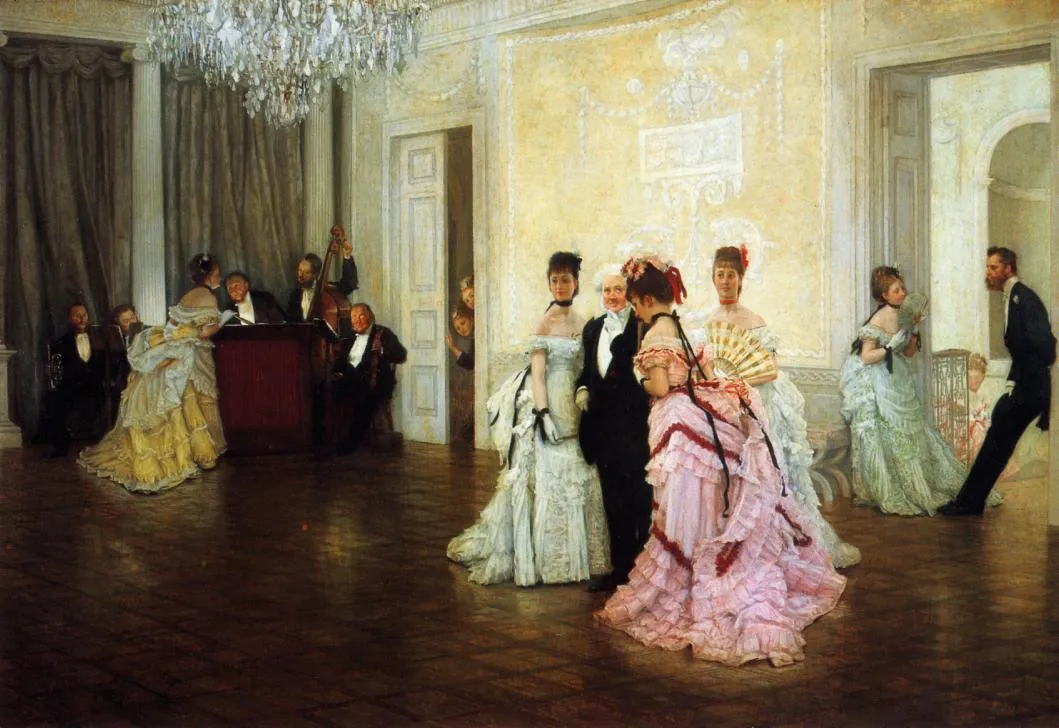 Too Early (1873) by James Tissot — original painting reproduced as a hand-painted oil on canvas