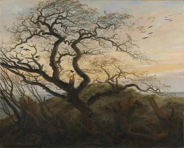 Tree of crows (1822) by Caspar David Friedrich — original painting reproduced as a hand-painted oil on canvas