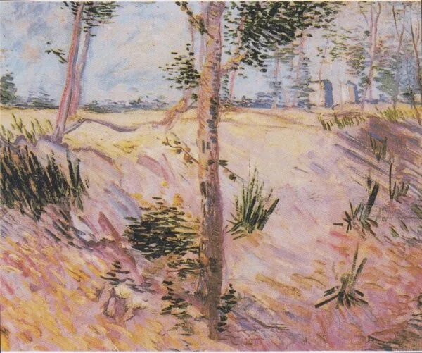 Trees on a slope (1887) by Vincent van Gogh — original painting reproduced as a hand-painted oil on canvas