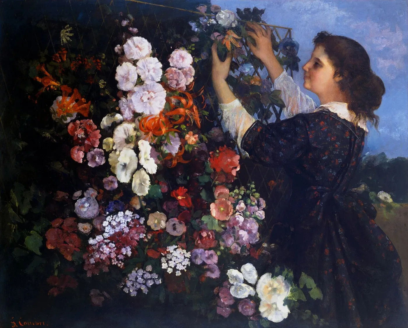 Trellis (1862) by Gustave Courbet — original painting reproduced as a hand-painted oil on canvas