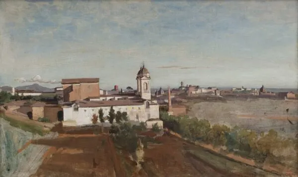 Trinità dei Monti (1820) by Jean-Baptiste Camille Corot — original painting reproduced as a hand-painted oil on canvas