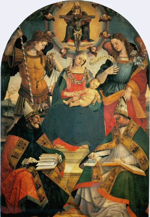 Trinity, the Virgin, and Two Saints (1510) by Luca Signorelli — original painting reproduced as a hand-painted oil on canvas