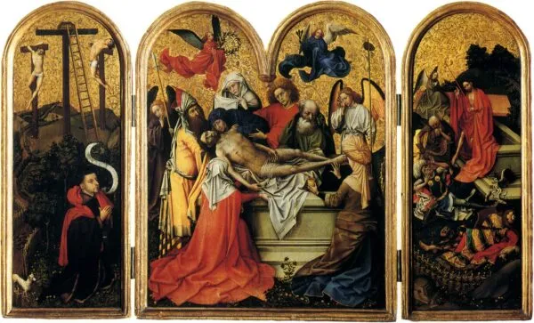 Triptych with the Entombment of Christ (1415) by Robert Campin — original painting reproduced as a hand-painted oil on canvas