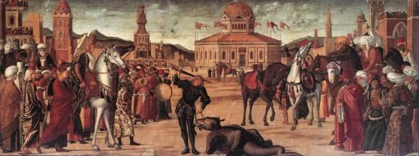 Triumph of Saint George (1502) by Vittore Carpaccio — original painting reproduced as a hand-painted oil on canvas