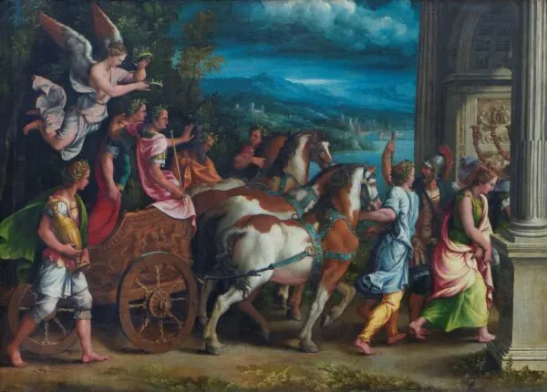 Triumph of Titus and Vespasian (1537) by Giulio Romano — original painting reproduced as a hand-painted oil on canvas