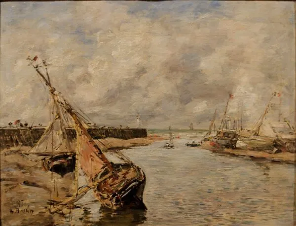 Trouville-Deauville – Low Tide (1897) by Eugène Louis Boudin — original painting reproduced as a hand-painted oil on canvas